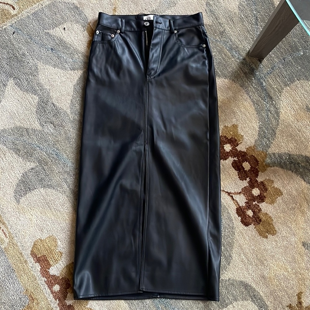 Zara Faux Leather Midi Skirt